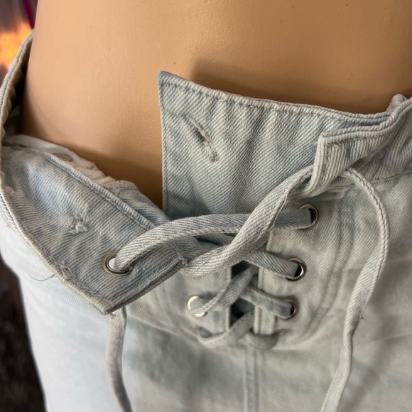 F21 skirt lace up corset denim jean light wash western boho sexy cute stampede - Picture 3 of 4
